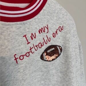 Gray & Red Embroidered Football Sequin Sweatshirt